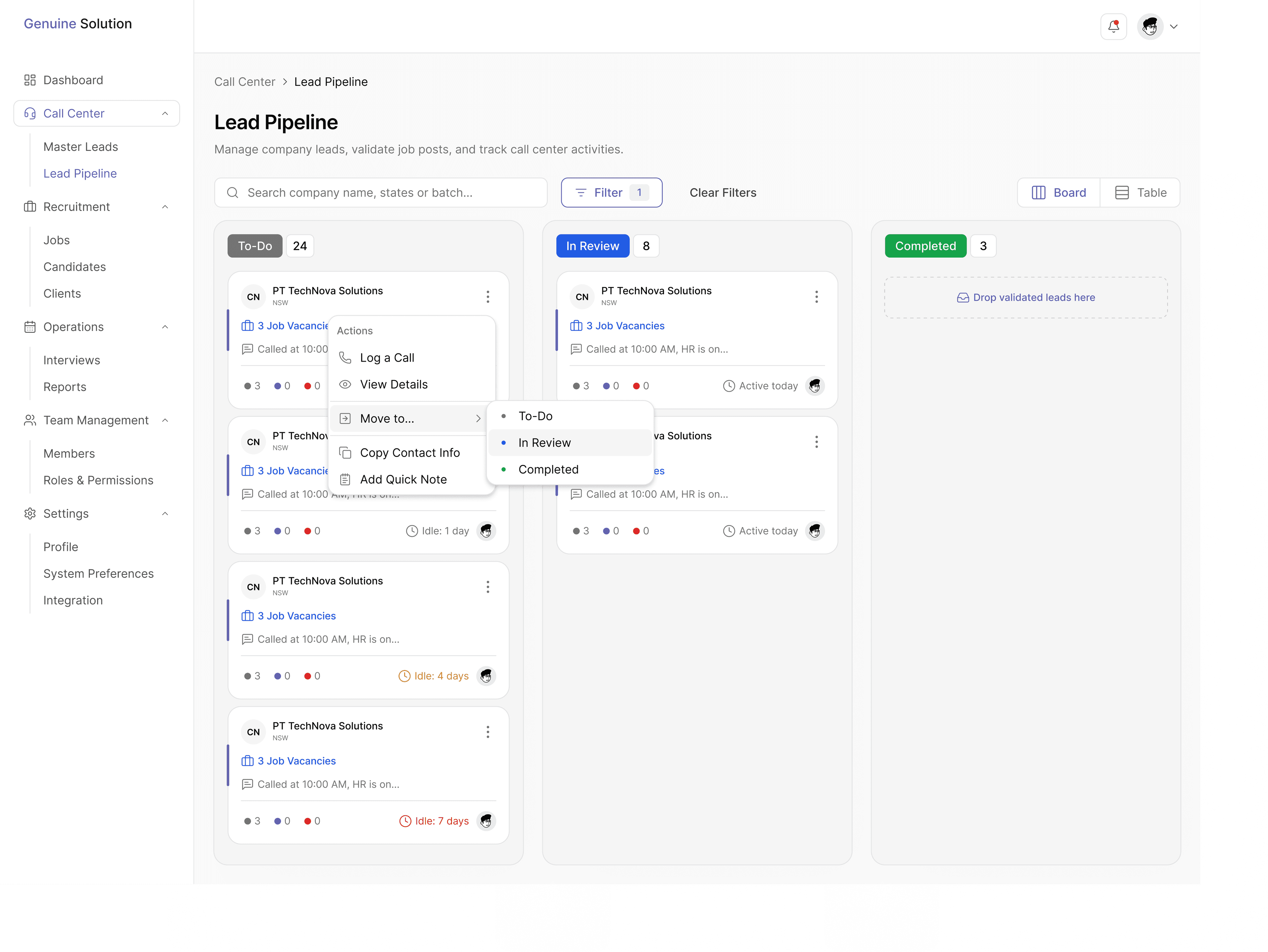 Lead Pipeline - Kanban